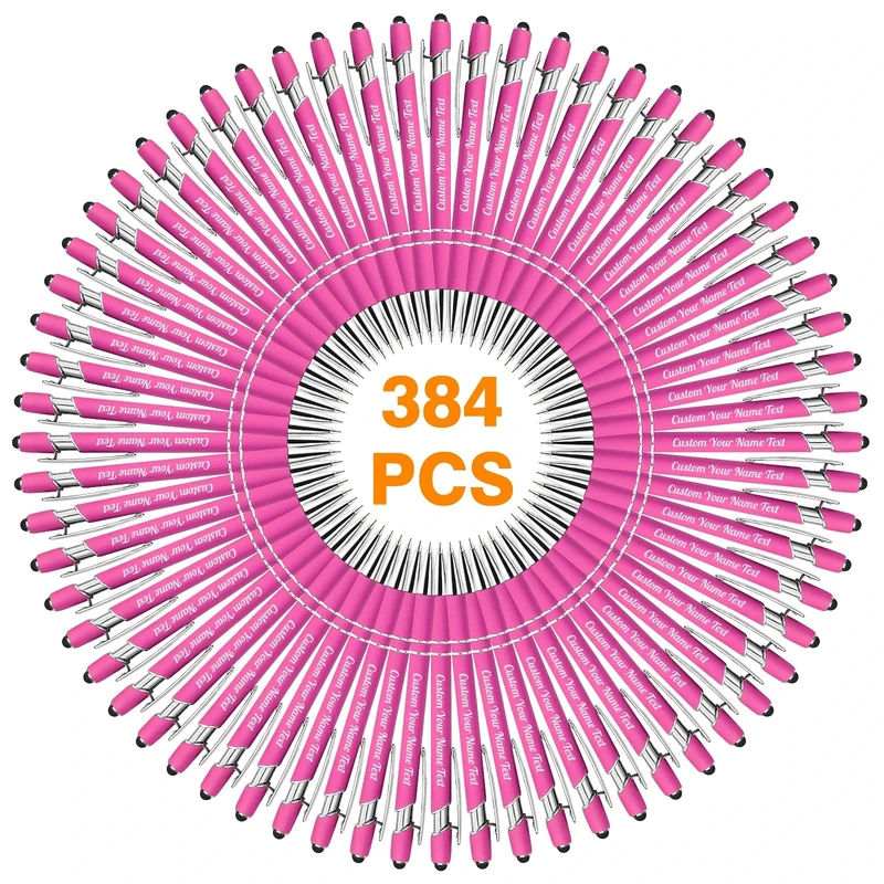 384PCS Personalised Pens Bulk with Name Free Engraving,Custom Ballpoint Pens with Stylus,Engraved Text Message Logo,Customised Gifts for Business,Graduation,Wedding,Birthday,Christmas-Black Ink