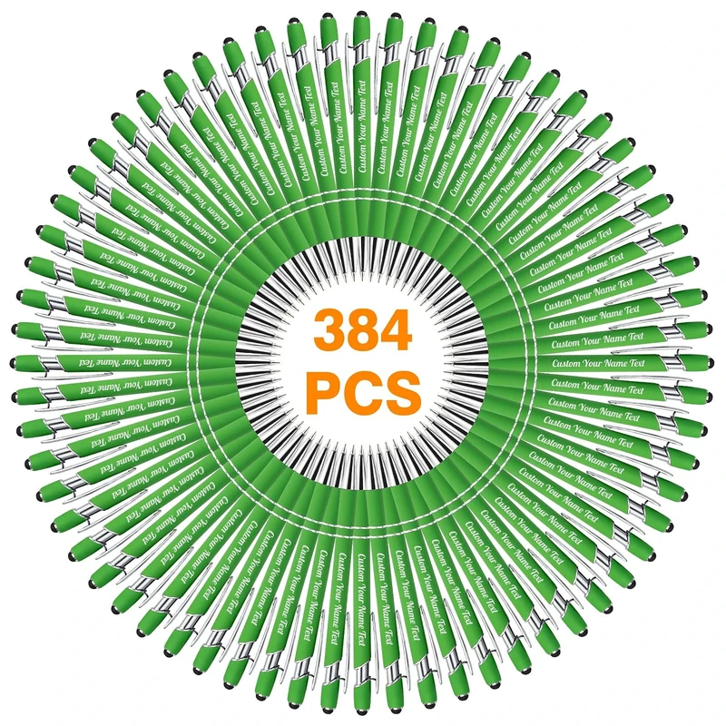 384PCS Personalised Pens Bulk with Name Free Engraving,Custom Ballpoint Pens with Stylus,Engraved Text Message Logo,Customised Gifts for Business,Graduation,Wedding,Birthday,Christmas-Black Ink