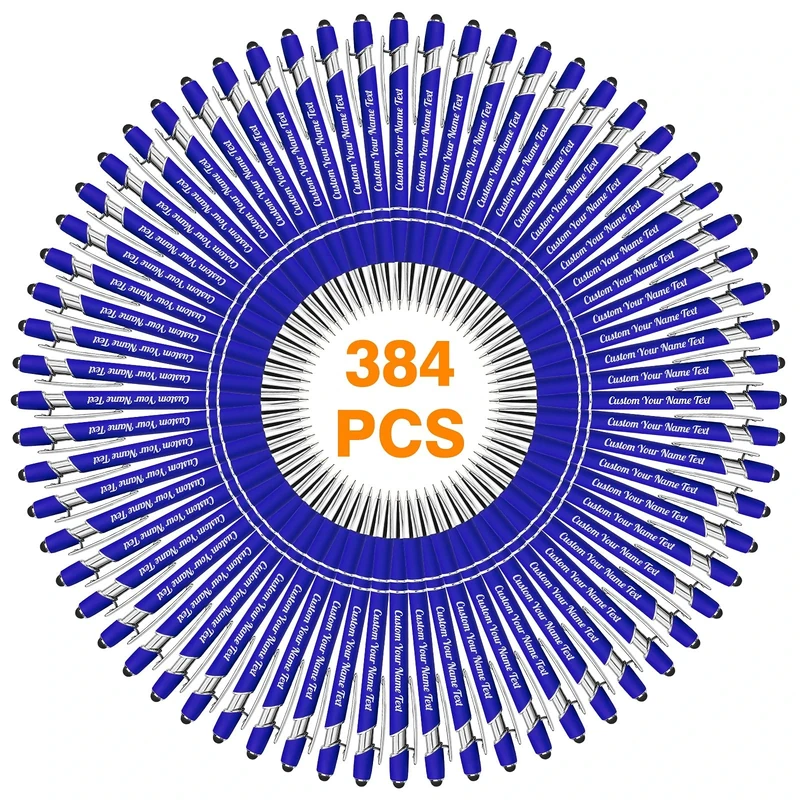 384PCS Personalised Pens Bulk with Name Free Engraving,Custom Ballpoint Pens with Stylus,Engraved Text Message Logo,Customised Gifts for Business,Graduation,Wedding,Birthday,Christmas-Black Ink