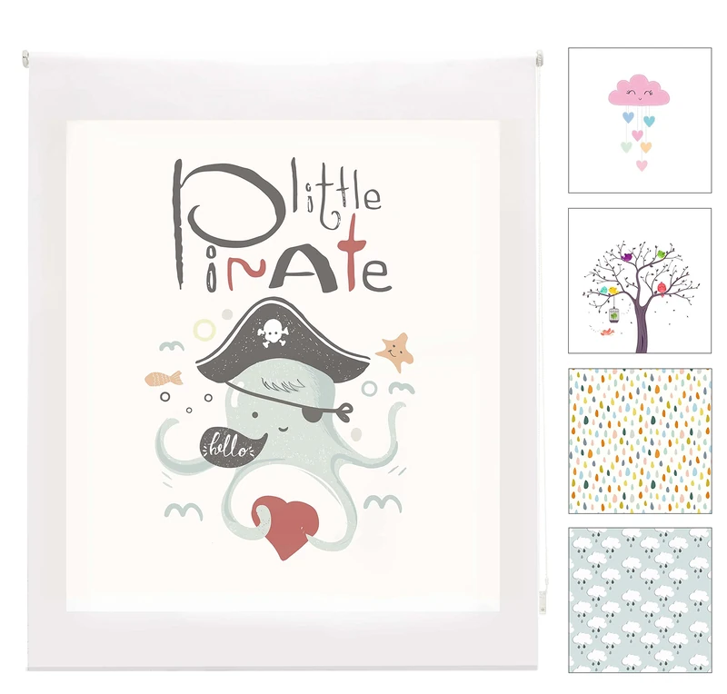Blindecor Children's Digital Translucent Roller Blind, Pirate, 150 x 180 cm (W x H)