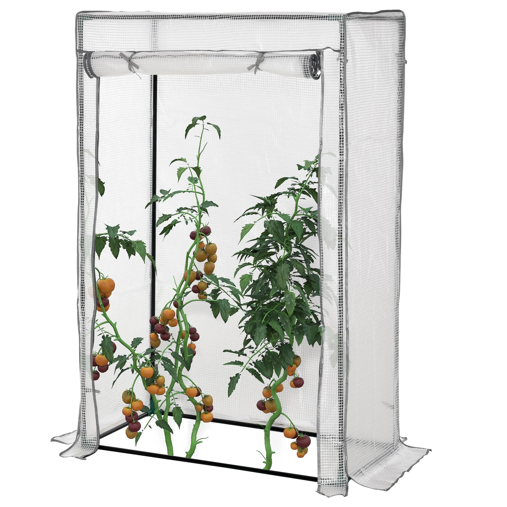 Outsunny 100 x 50 x 150cm Tomato Greenhouse with Roll-up Door, Mini Greenhouse with PE Cover, Outdoor Grow House Small Green House for Yard, Balcony, Garden, White