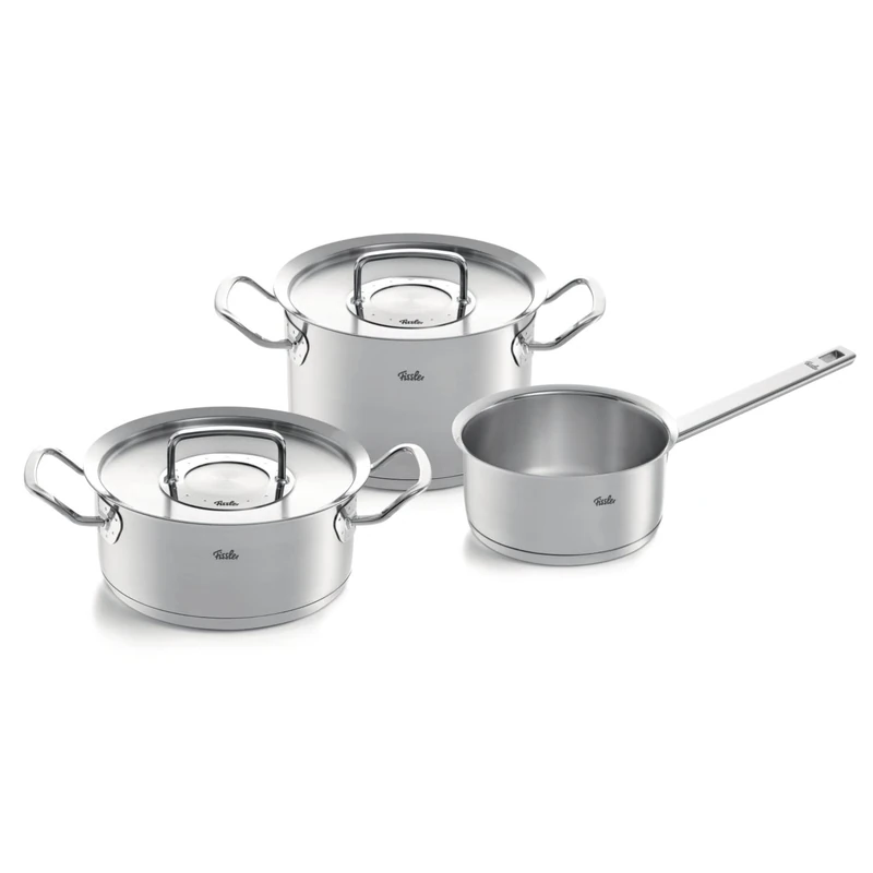 Fissler Original-Profi Collection/Stainless Steel Saucepan Set, 3 Pieces, pots with Metal lid (1 Cooking Pot, 1 stewing Pot, 1 Saucepan lidless, Induction, Silver