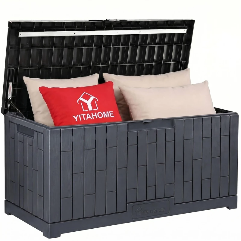 YITAHOME 450L Garden Storage Box Waterproof, Large Outdoor Storage Box with Lid, Lockable Deck Boxes Outdoor Storage Containers for Patio Cushions Garden Tools, Dark Grey, 140 x 66 x 59cm - Image 1