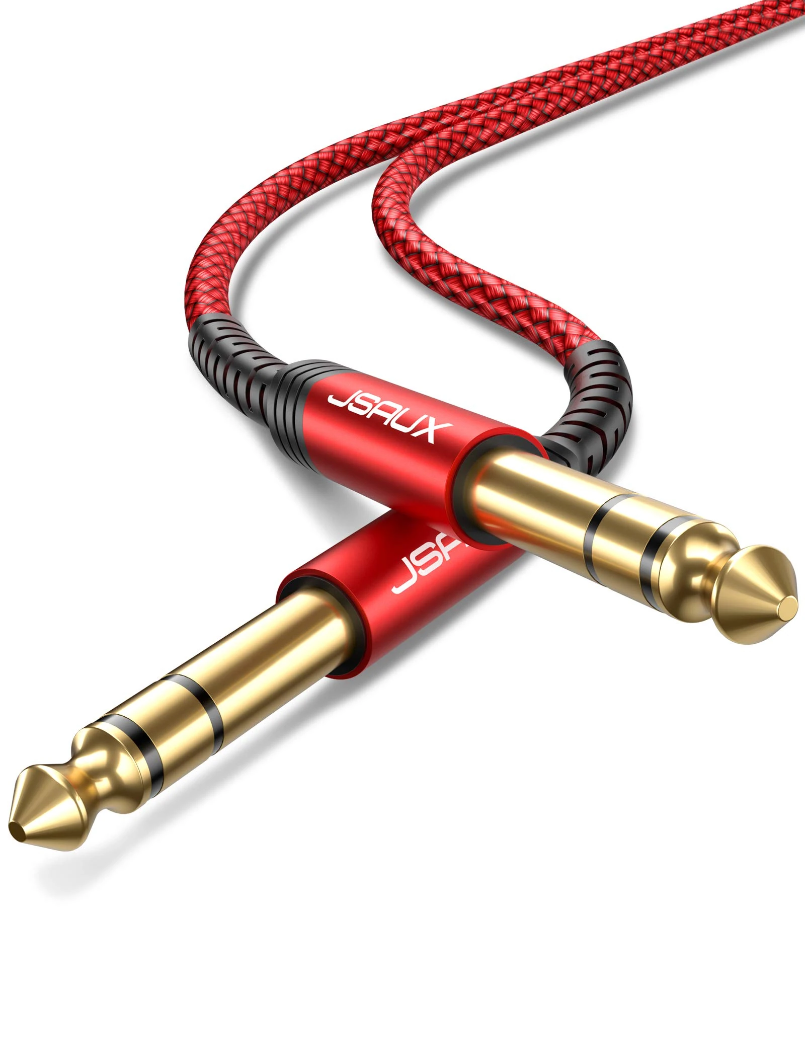 JSAUX Professional Guitar Cable 2M (6.6ft), 1/4" 6.35mm to 6.35mm TRS Stereo Audio Guitar Lead Nylon Braided Jack Instrument Cable Compatible with Electric Guitar, Bass, Amp, Keyboard, Mondolin-Red