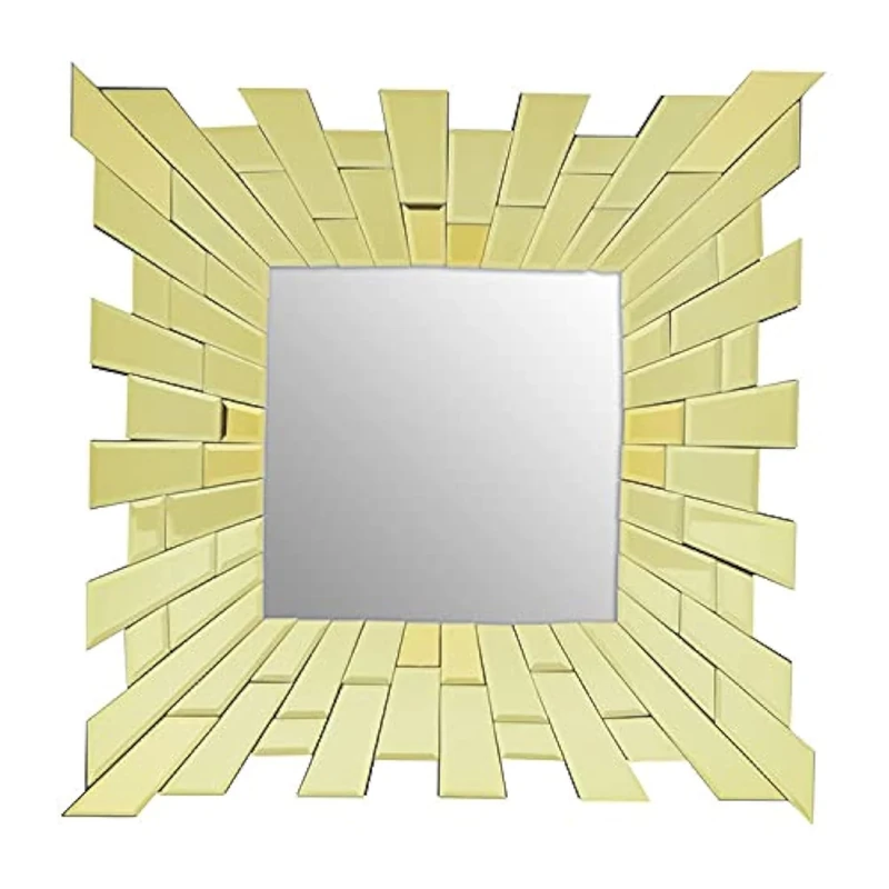 Premier Housewares Wall Mirror Bathroom/Bedroom/Hallway Wall Mounted Mirrors With Matte Gold Finish/Minimalistic Square Mirrors For Living Room 1 x 60 x 60