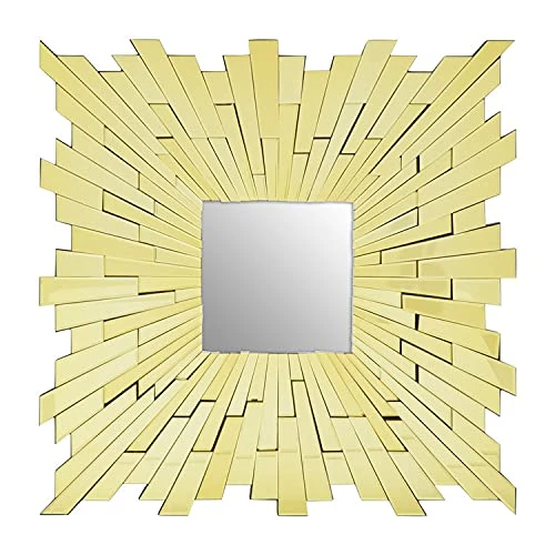 Premier Housewares Wall Mirror Bathroom/Bedroom/Hallway Wall Mounted Mirrors With Matte Gold Finish/Minimalistic Square Mirrors For Living Room 1 x 90 x 90