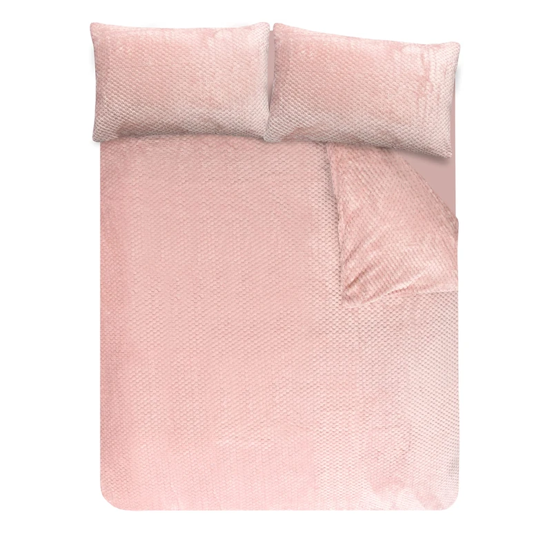 Sleepdown Waffle Fleece Thermal Warm Cosy Super Soft Duvet Cover Quilt Bedding Set with Pillow Cases - Super King (220cm x 260cm) - Blush Pink