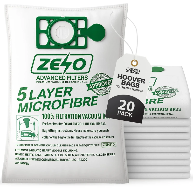 ZENO Hoover Bags for Henry Hoover 20 Pack | HEPA-Flo Numatic Bags | 5 Layer Construction | High Filtration & Superior Cleaning Performance | Replacement for NVM-1CH / 907075