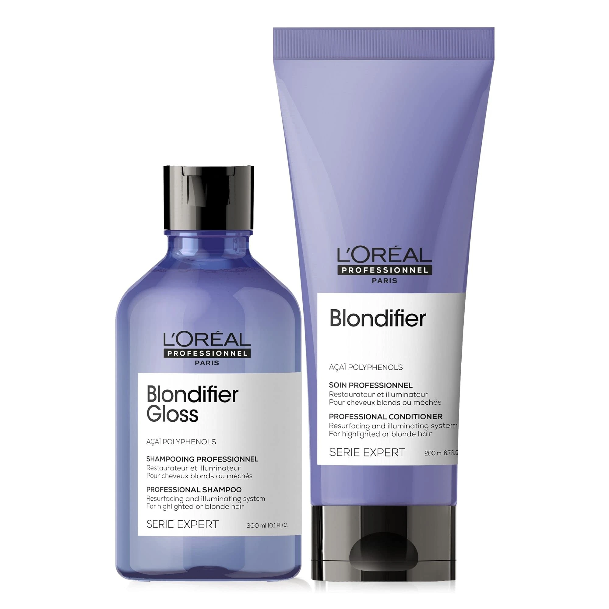 L'Oréal Professionnel Serie Expert Blondifier Gloss Shampoo & Conditioner Set, Protects and Brightens Blonde Hair, 300 ml and 200 ml