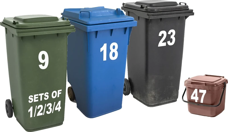 Rubigo Set of 1/2/3/4 Bin Numbers for Wheelie Bins – 17.5cm Dustbin Stickers – Easy Application Stick On Number Stickers - Weatherproof Self Adhesive Vinyl