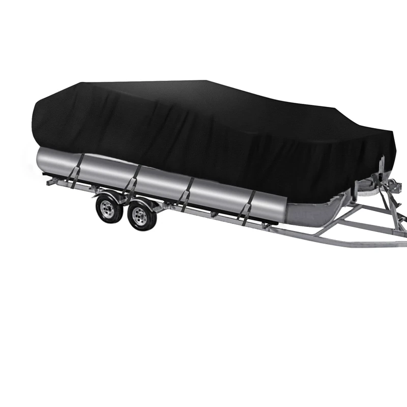 NEVERLAND Trailerable Boat Cover Waterproof Heavy Duty Marine Grade Polyester Canvas Fits Pontoon/Deck Boats (Boat Length 21-24ft, Beam Width up to 104", Black)