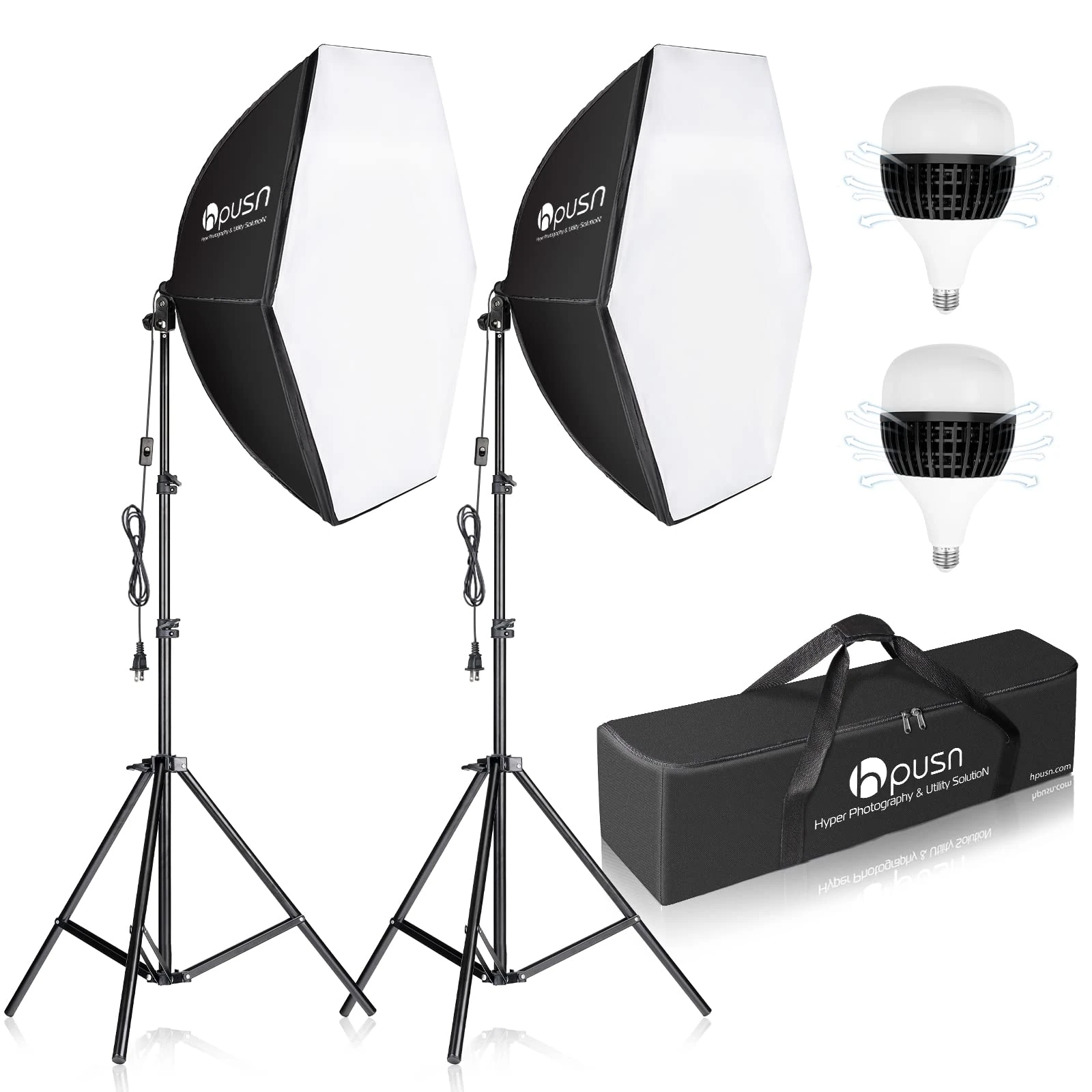 HPUSN Softbox Photography Lighting Kit 30 x 30 Inches Professional Continuous Lighting System Photo Studio Equipment with 2 Pieces E27 Socket 5400K Bulbs for Portraits Advertising Shooting YouTube