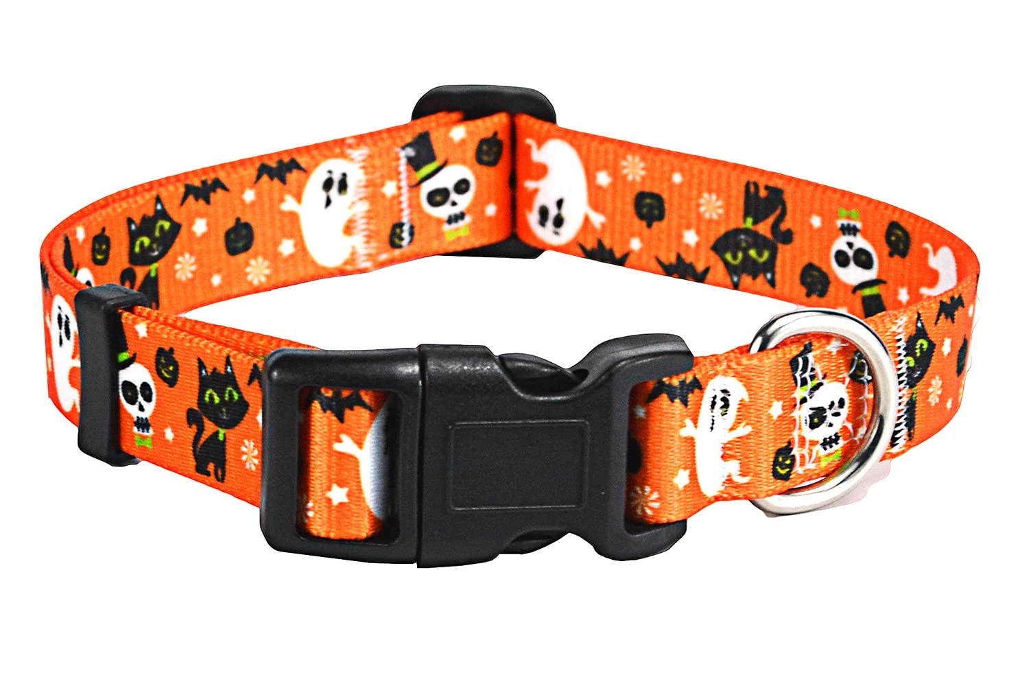 Mihqy Halloween Dog Collar - Pumpkin Bat Ghost Pattern - Adjustable for Small Medium Large Dogs (Halloween,M)