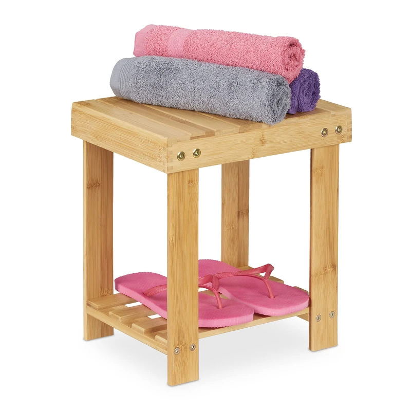 Relaxdays Footstool Bamboo, up to 100 kg, Stable Step Stool, Kids Stoop for Bathroom, HxWxD: 33.5 x 25 x 31 cm, Natural - Image 1