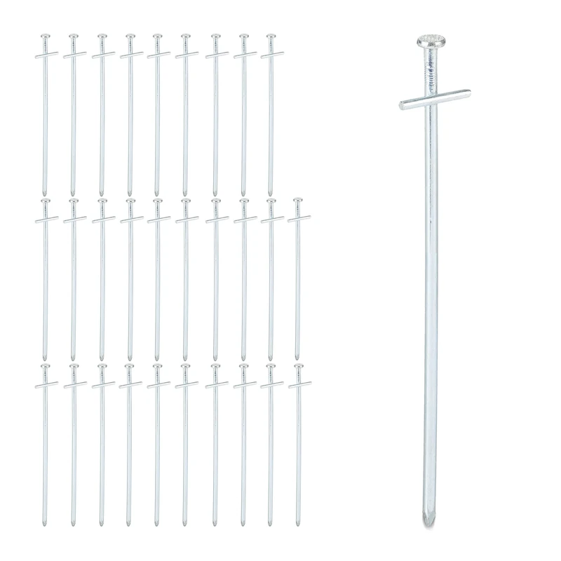Relaxdays Tent Pegs Set of 30, Ground Anchor for Hard Soil, Camping, Stainless Steel Hooks, Metal, Durable, 23cm, Silver