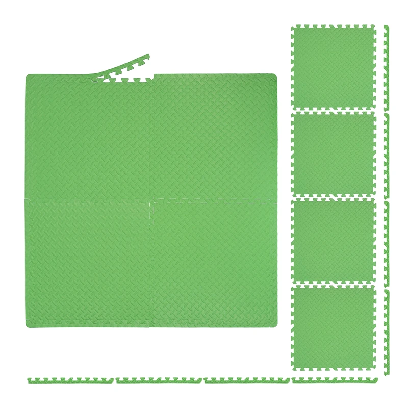 Relaxdays Floor, 8 Protective Mats for Sports & Fitness Equipment, Bordered, EVA, Surface 3 m², WXD 60x60 cm, Green