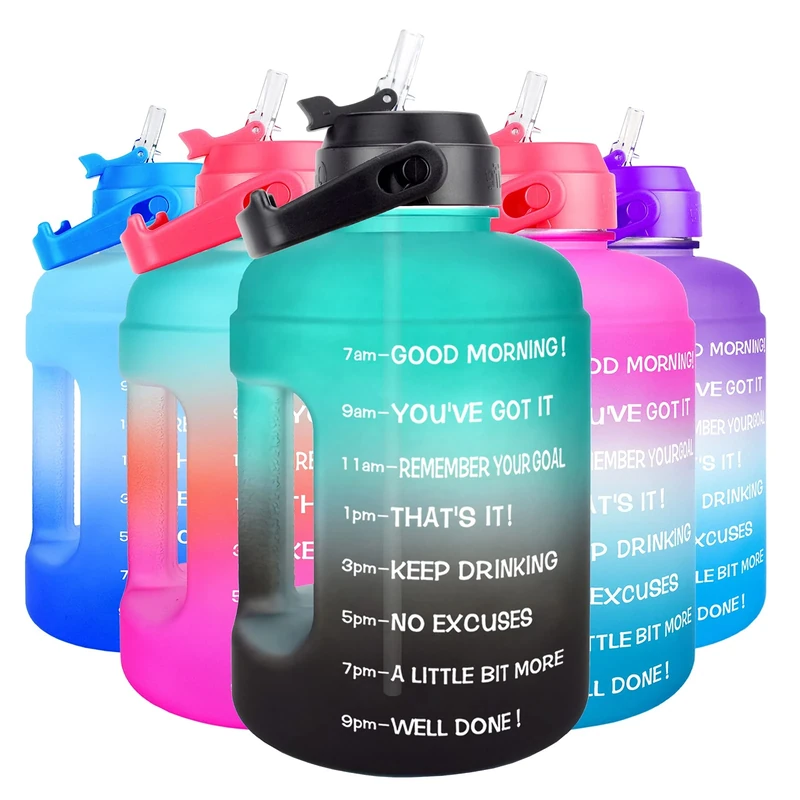 BuildLife 2.2L Motivational Water Bottle with Straw & Time Marker
