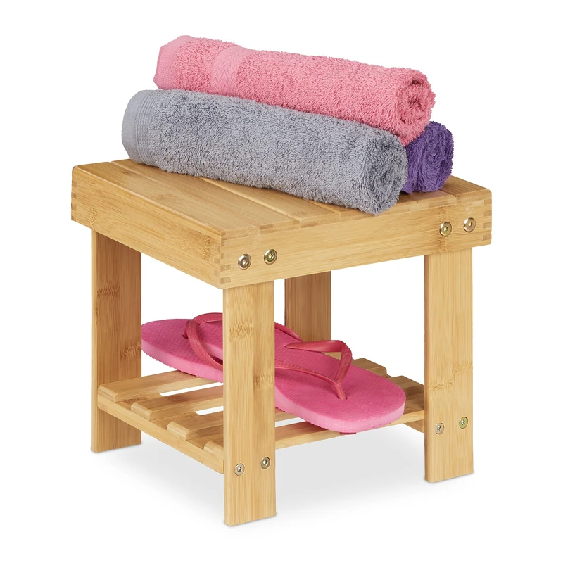 Relaxdays Footstool Bamboo, up to 100 kg, Stable Step Stool, Kids Stoop for Bathroom, HxWxD: 24.5 x 25 x 27 cm, Natural