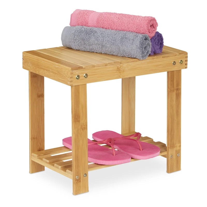 Relaxdays Footstool Bamboo, up to 100 kg, Stable Step Stool, Kids Stoop for Bathroom, HxWxD: 33.5 x 25 x 39 cm, Natural