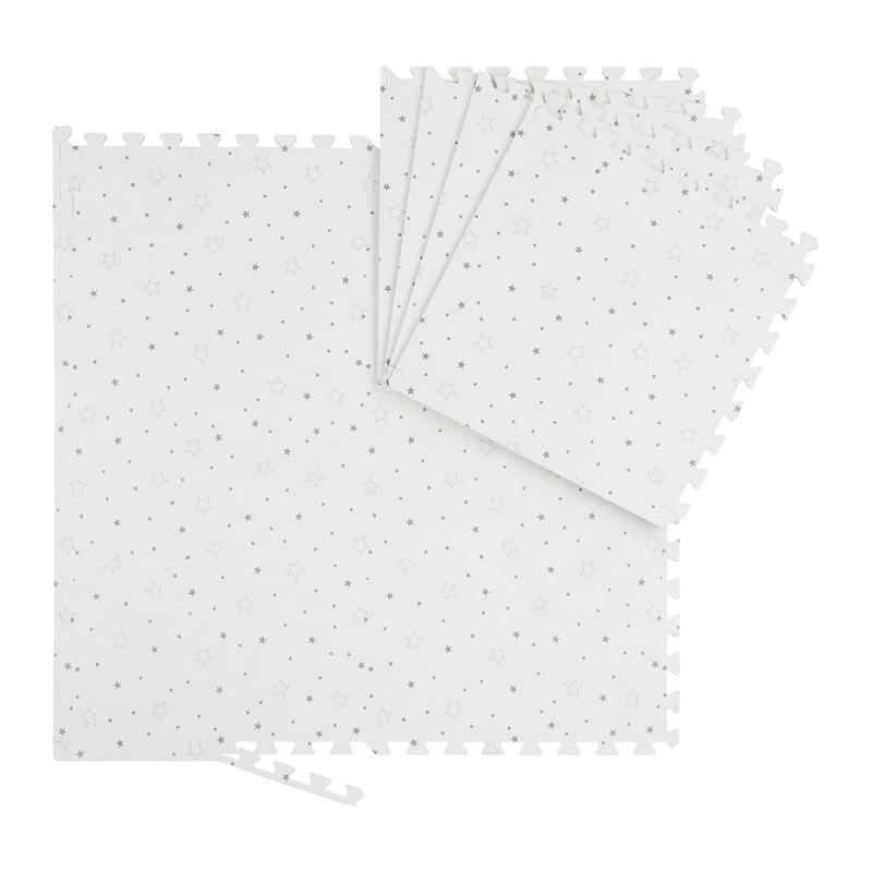 Relaxdays Stars Puzzle Mat, 8-Piece, EVA Foam, Non-Toxic, Baby & Child, Nursery Playmat, 50x50 cm, White/Grey