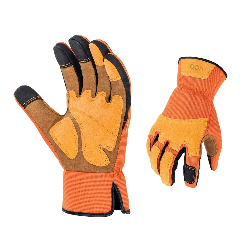 Vgo... Gardening Gloves Touchscreen Thornproof, Men Utility Work Gloves in Pig Leather for Garden Building Warehouse, Dexterity & Breathable Construction Gloves