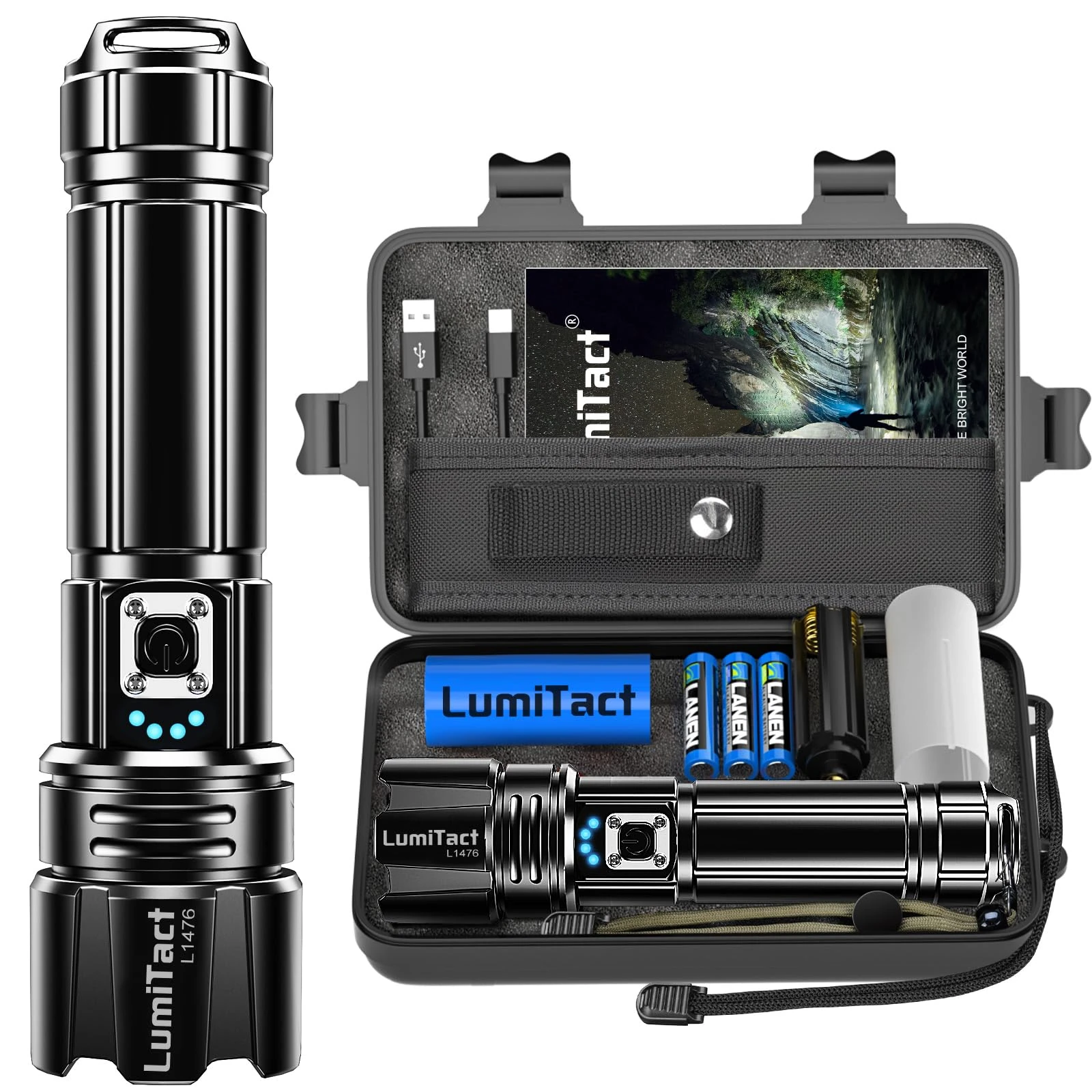 Torches LED Super Bright Rechargeable - 500000 Lumens Powerful Torch XHP70.2 Tactical Flashlight with Holster, 5 Modes & Zoomable Flash Light IP67 Waterproof for Camping Hiking Emergency Dog Walking