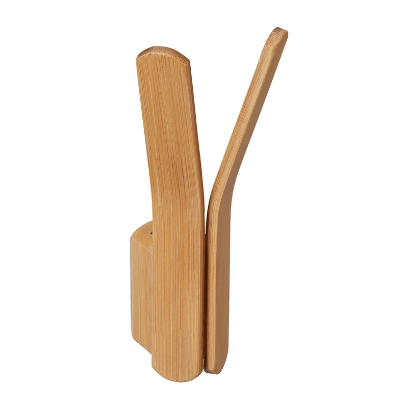 Relaxdays Wall Hooks Bamboo, Wall-Mounting, Stable Coat Hangers, Clothes and Towels Rack, HWD: 15 x 6.5 x 6 cm, Natural