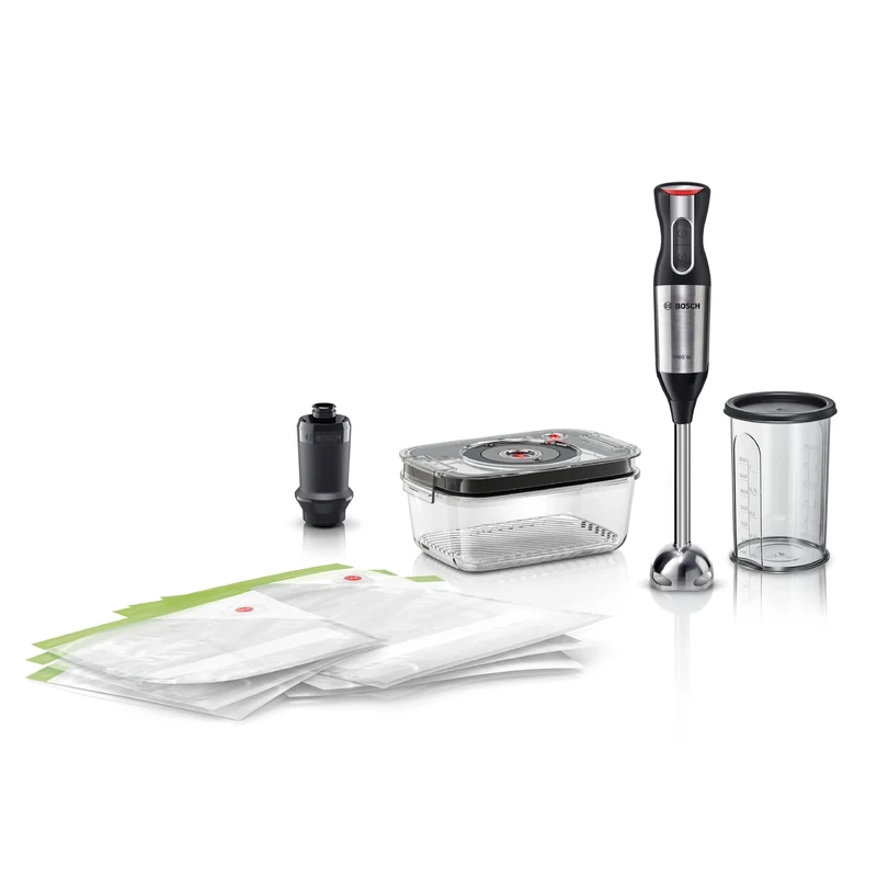 Bosch ErgoMixx Style MS6CM61V2 Hand Blender, Vacuum Function, Vacuum Pump, Vacuum Bag, 4-Blade Knife, 12 Levels, Turbo Function, 1000 W, Black/Anthracite