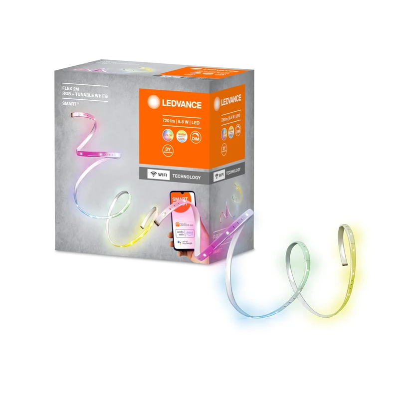 LEDVANCE LED Strips, 2700-6500K with UK Plug, Backlight dimmable, self-Adhesive, RGB Colour Control with 16 Million Colour Possibilities, Wi-Fi Technology, controllable via App