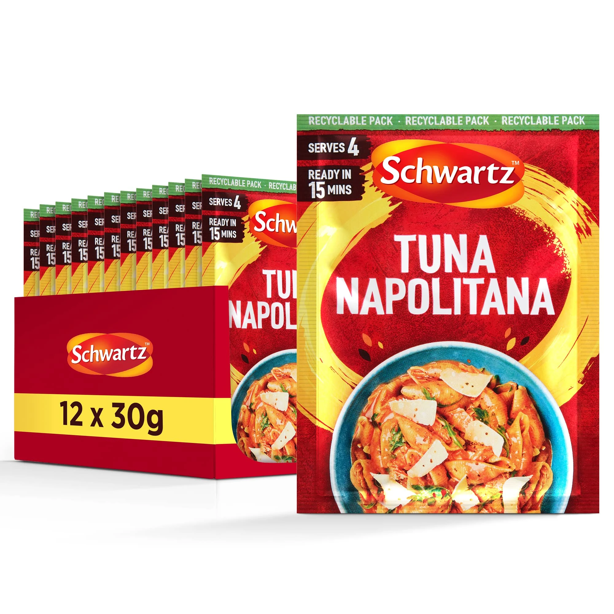 Schwartz Tuna Napolitana Recipe Mix 30 G | Serves 4 | Pack of 12 | Rich and Creamy Taste | Simple, Easy, Quick and Flavourful Pasta Dish | With Sweet Tomato, Aromatic Parsley and Oregano