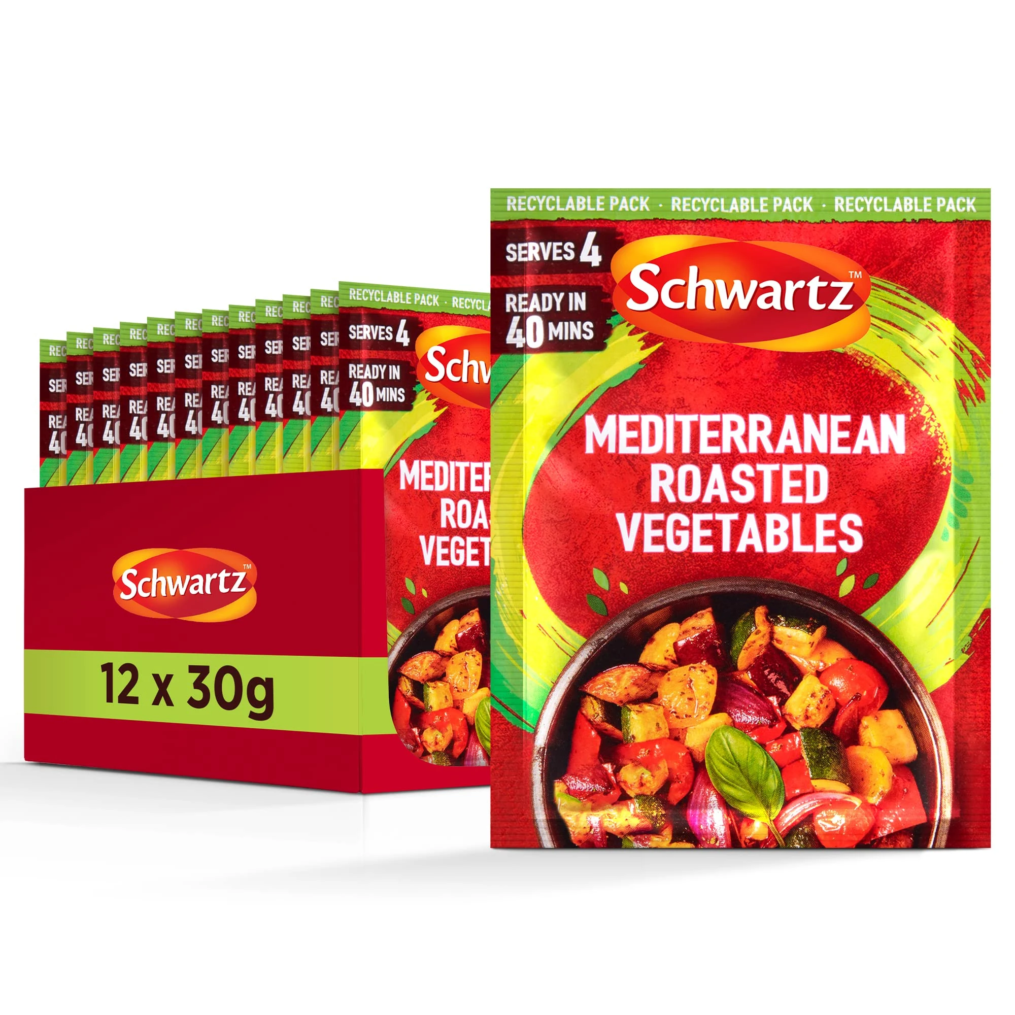 Schwartz Mediterranean Roasted Vegetables Recipe Mix 30 G | Serves 4 | Pack of 12 | Adds Chargrill Flavour to Mixed Vegetables | With Garlic, Basil and Parsley | Suitable for Vegetarians