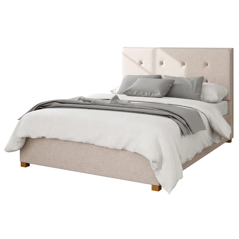 Aspire Beds Ottoman - Buttoned with Studded Band - Saxon Twill - Natural - 40