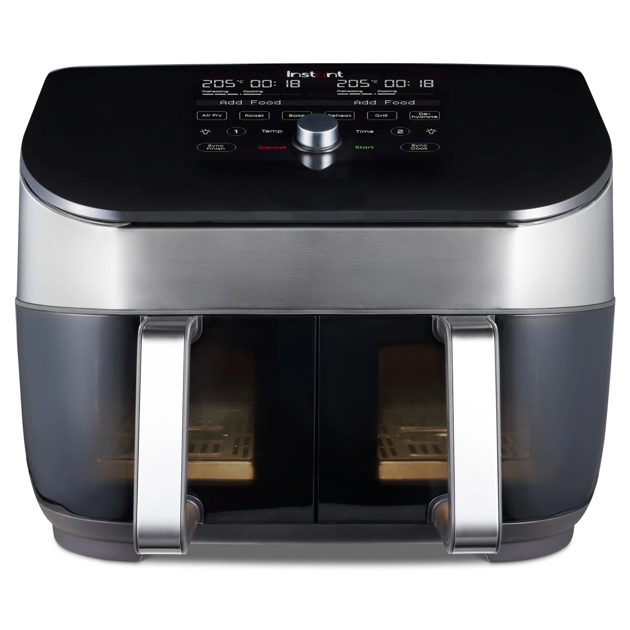 Instant Vortex Plus Dual Air Fryer with Large Double Air Frying Drawers and 8 Smart Programmes - Bake, Roast, Grill, Dehydrate, Reheat, XL Capacity - SyncCook & SyncFinish - Stainless-1700W