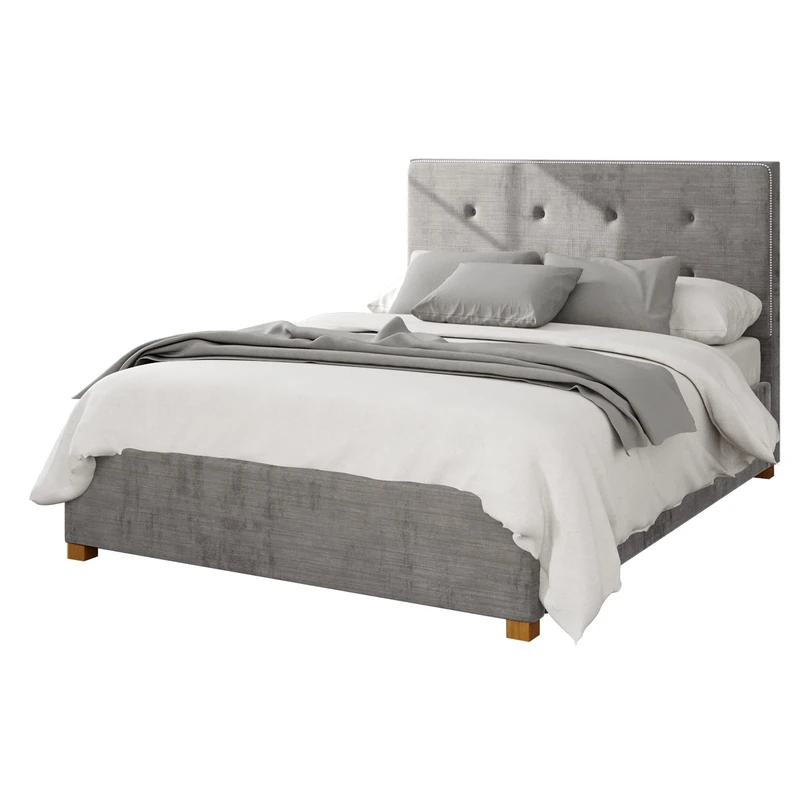 Aspire Beds Ottoman - Buttoned with Studded Band - Firenze Velour - Silver - 60
