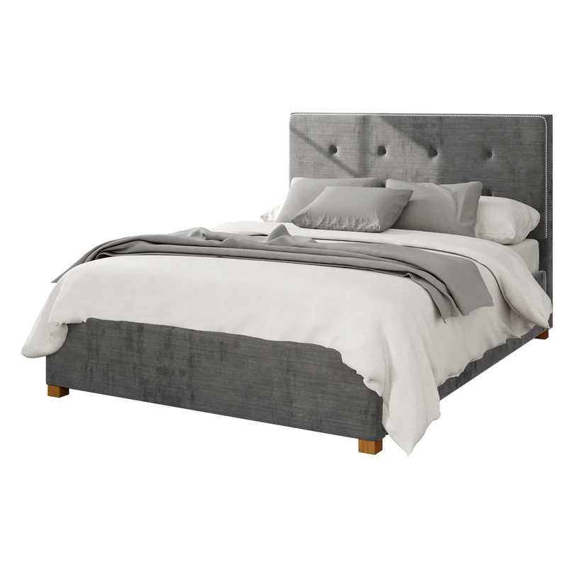 Aspire Beds Ottoman - Buttoned with Studded Band - Firenze Velour - Charcoal - 30