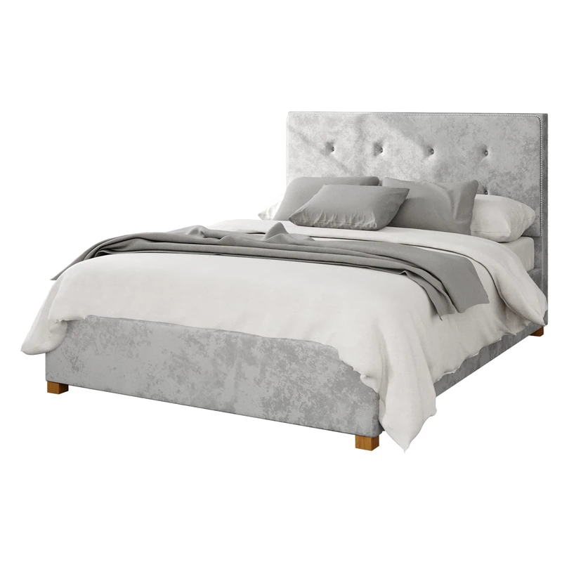 Aspire Beds Ottoman - Buttoned with Studded Band - Mirazzi Velvet - Silver - 46