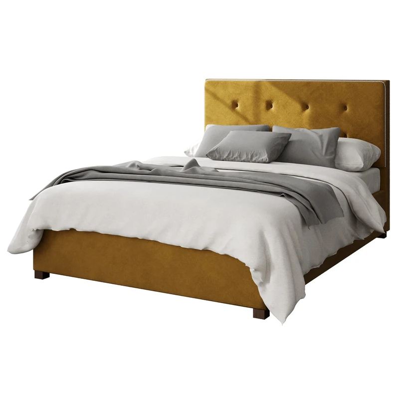 Aspire Beds Ottoman - Buttoned with Studded Band - Plush Velvet - Ochre - 46