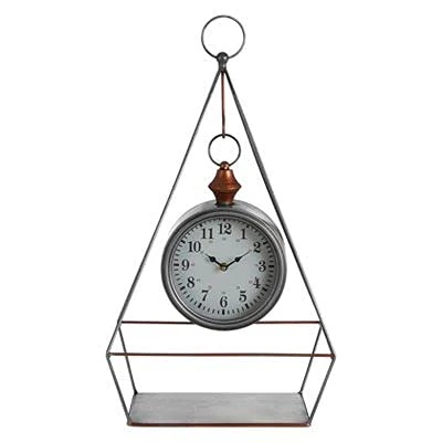 Premier Housewares Small Antique Desk Clock With Pendulum/Wireframe Table Clocks Silver Finish With Copper Detail Clocks For Living Room Tables/Bedroom/Kitchen Table 26 x 64 x 34