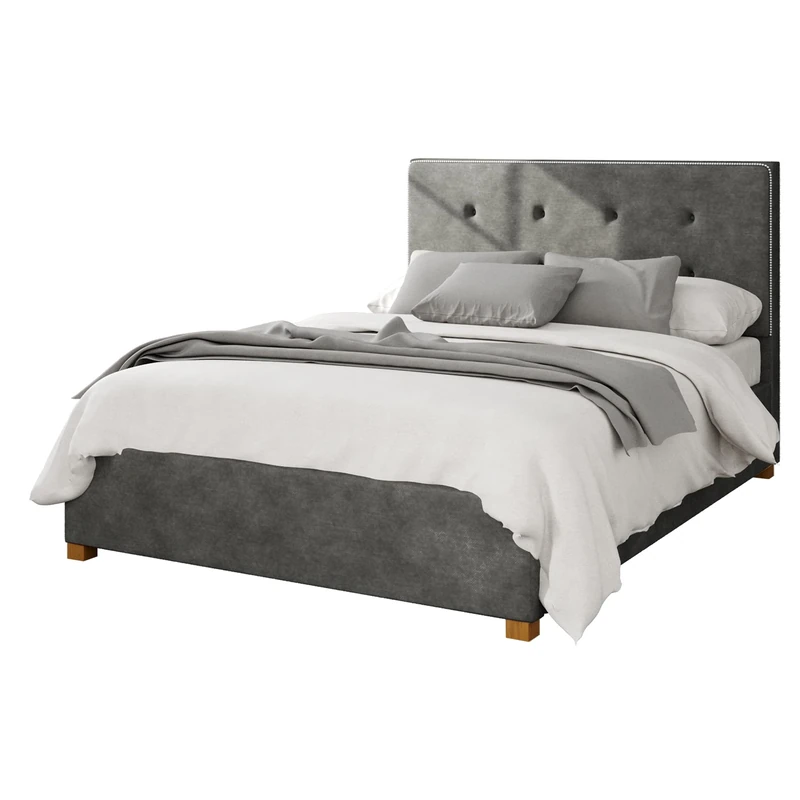 Aspire Beds Ottoman - Buttoned with Studded Band - Kimiyo Linen - Granite - 30