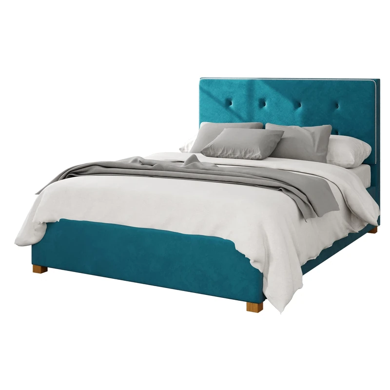 Aspire Beds Ottoman - Buttoned with Studded Band - Plush Velvet - Teal - 60