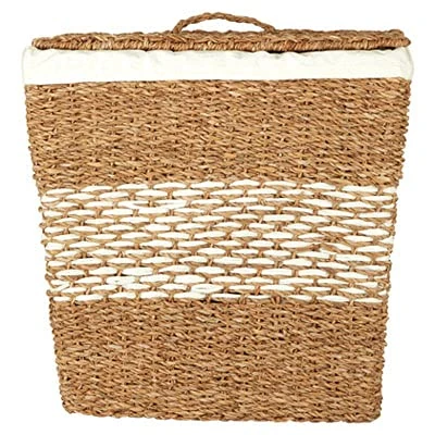Premier Housewares Natural Tapered Seagrass Basket With Lid Woven Storage Basket With Removable White Liner Eco Friendly Hamper Basket Picnic Basket 48x48x38