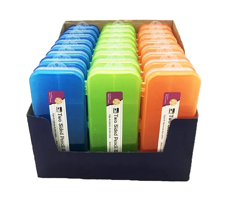 Charles Leonard Pencil Box, Double Sided, Assorted Colors, Pack of 24