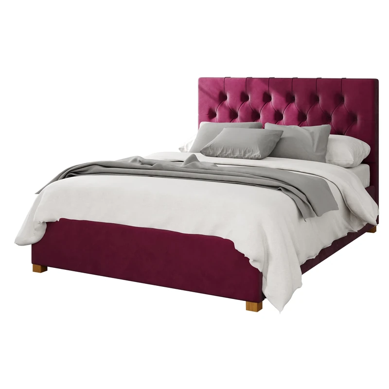 Aspire Beds Ottoman - 6 Diamond - Plush Velvet - Berry - 46