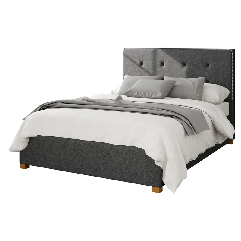 Aspire Beds Ottoman - Buttoned with Studded Band - Saxon Twill - Charcoal - 40