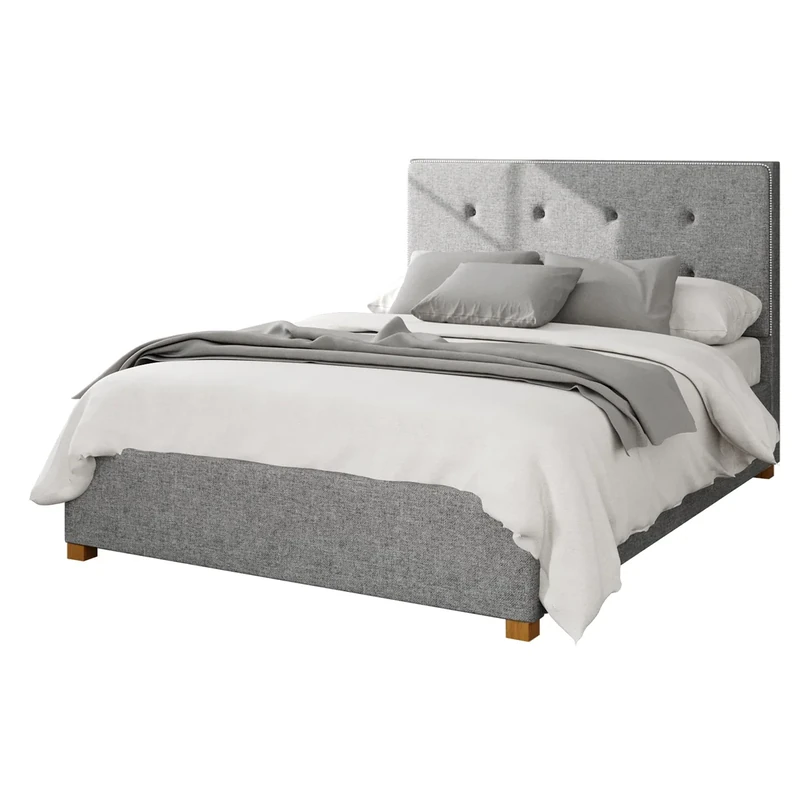 Aspire Beds Ottoman - Buttoned with Studded Band - Saxon Twill - Grey - 46