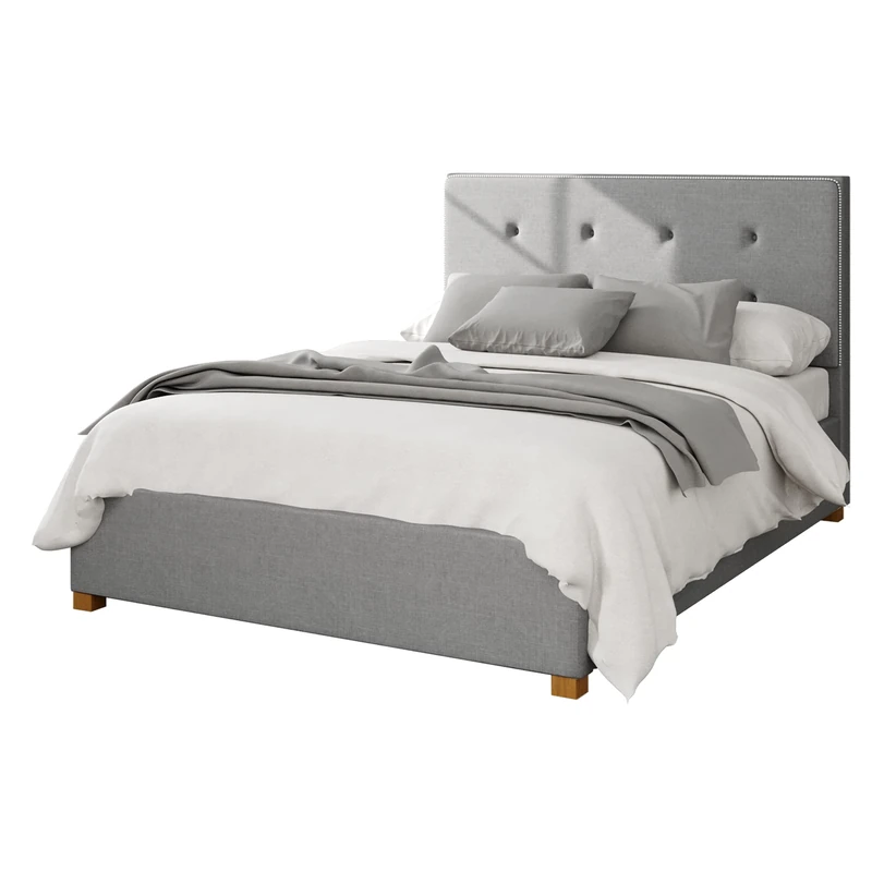 Aspire Beds Ottoman - Buttoned with Studded Band - Eire Linen - Grey - 60