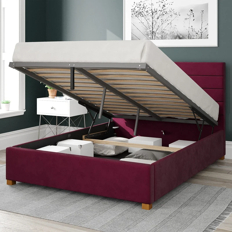 Aspire Beds Ottoman - Hor Ln - Plush Velvet - Berry - 40