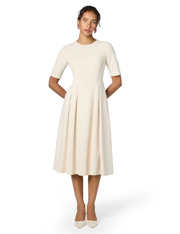 Maggy London Women's Short Sleeve Double Pleat Midi Dress, Horn, 16