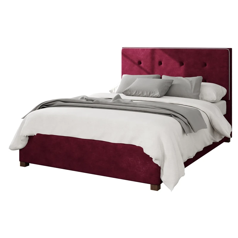 Aspire Beds Ottoman - Buttoned with Studded Band - Kimiyo Linen - Bordeaux - 46