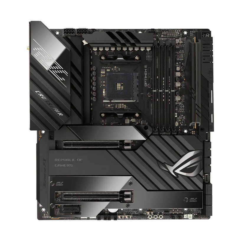 ASUS ROG Crosshair VIII Extreme EATX X570 Gaming Motherboard, AMD, AM4, Ryzen 5000, 18 + 2 Power Stages, passive chipset cooling, PCIe 4.0, five M.2, OptiMem III, WiFi 6E, 10G & 2.5G LAN, USB 3.2